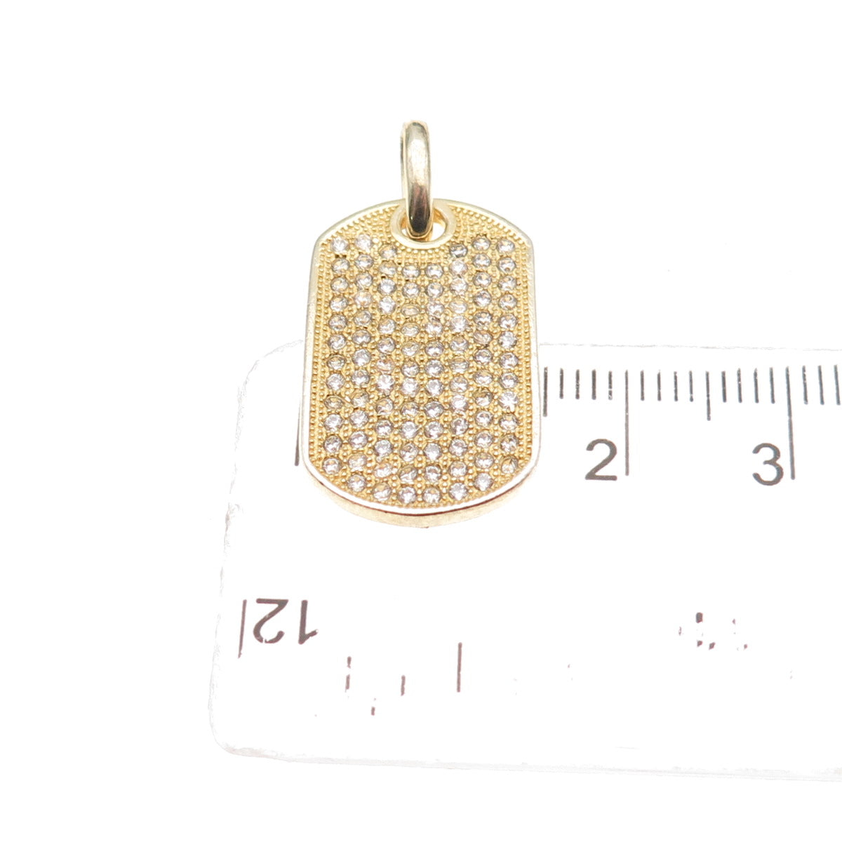 925 Sterling Silver Gold Plated Round-Cut C Z Tag Charm Pendant