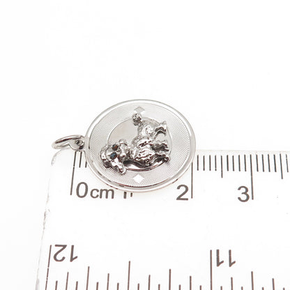 925 Sterling Silver Vintage Blue Rhinestone Poodle Dog Charm Pendant