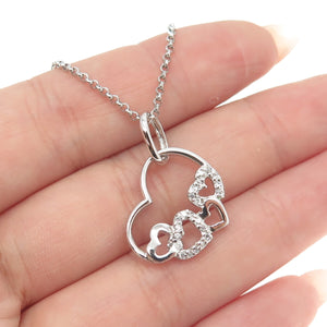 925 Sterling Silver Italy C Z Open Heart Pendant Rolo Chain Necklace 14"