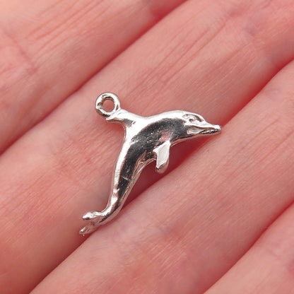 925 Sterling Silver Vintage Friendly Dolphin 3D Mini Charm Pendant