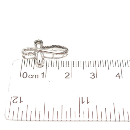 925 Sterling Silver Real Black & White Diamond Cross Mini Slide Charm Pendant