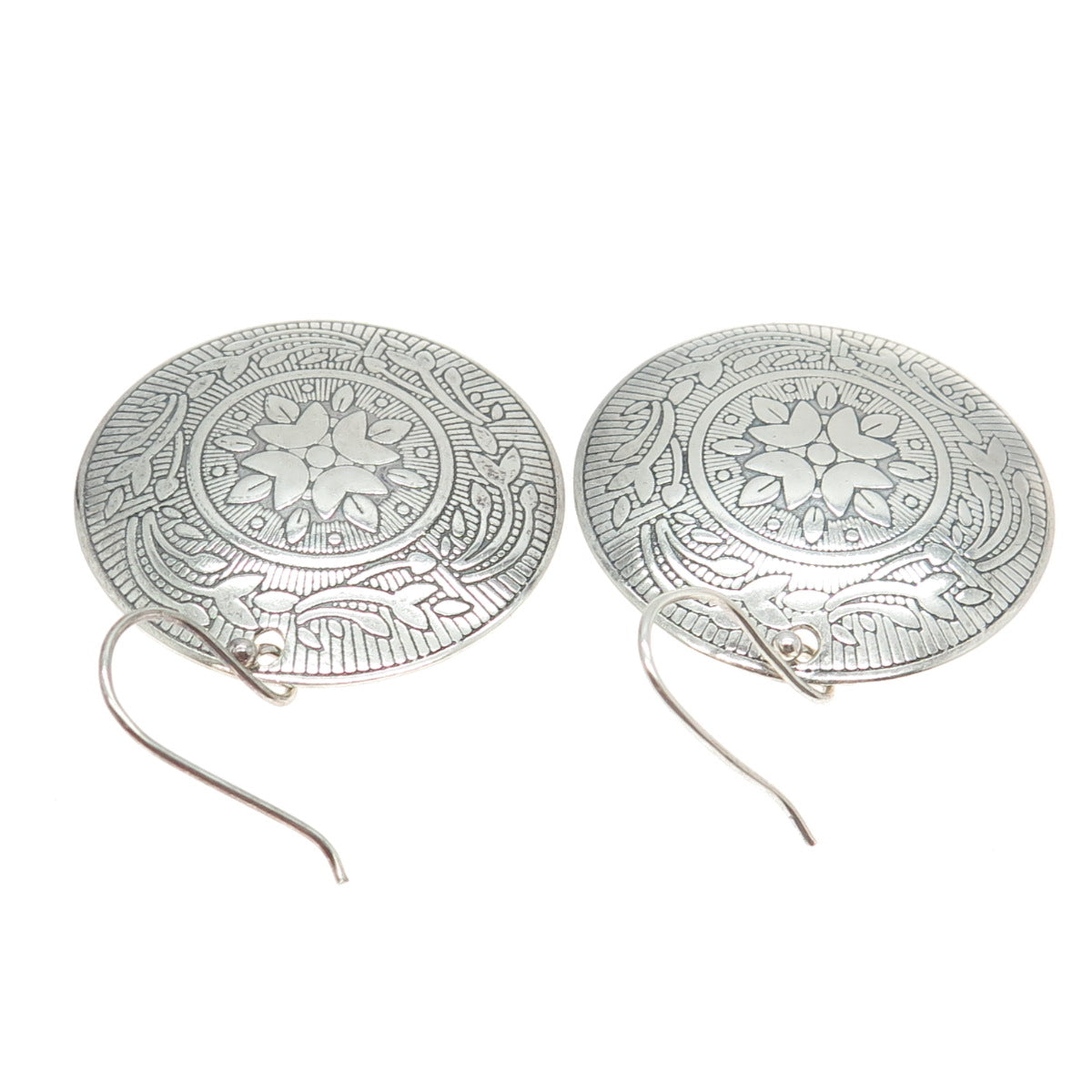 CHATEAU D'ARGENT 925 Sterling Silver Vintage Floral Round Disc Earrings