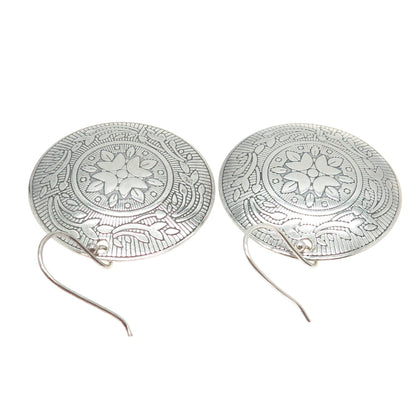 CHATEAU D'ARGENT 925 Sterling Silver Vintage Floral Round Disc Earrings