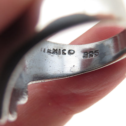 925 Sterling Silver Vintage Mexico Modernist Wing Oxidized Ring Size 9.25