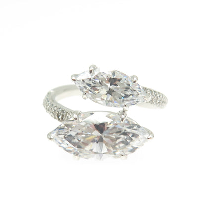 925 Sterling Silver Marquise-Cut Shaped C Z Overlap Ring Size 6.5
