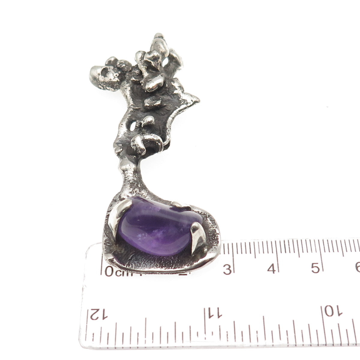 925 Sterling Silver Vintage Real Amethyst Modernist Nugget Slide Pendant