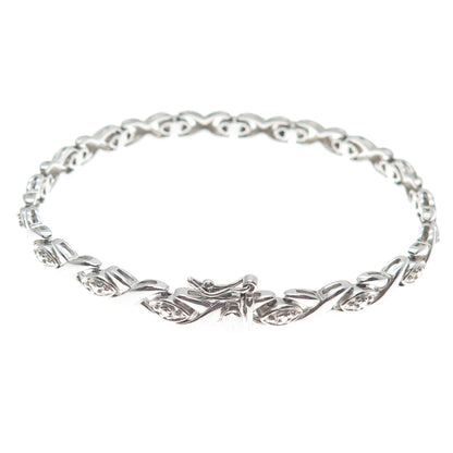ROSS SIMONS 925 Sterling Silver Real Diamond Accent "XO" Link Bracelet 7.25"