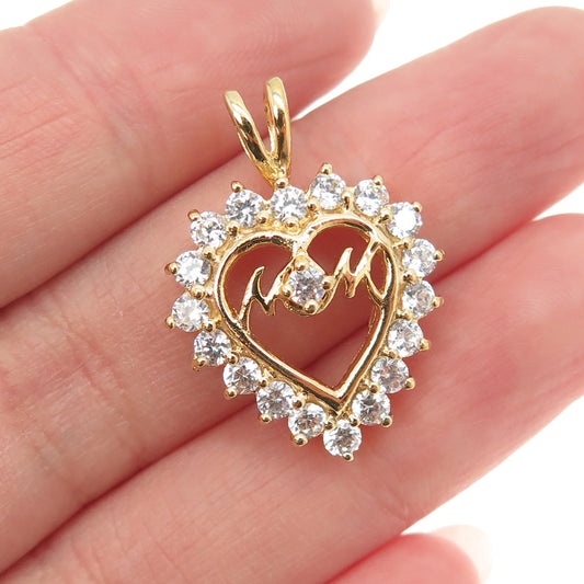 HAN 925 Sterling Silver Gold Plated Round-Cut C Z "MOM" Heart Pendant