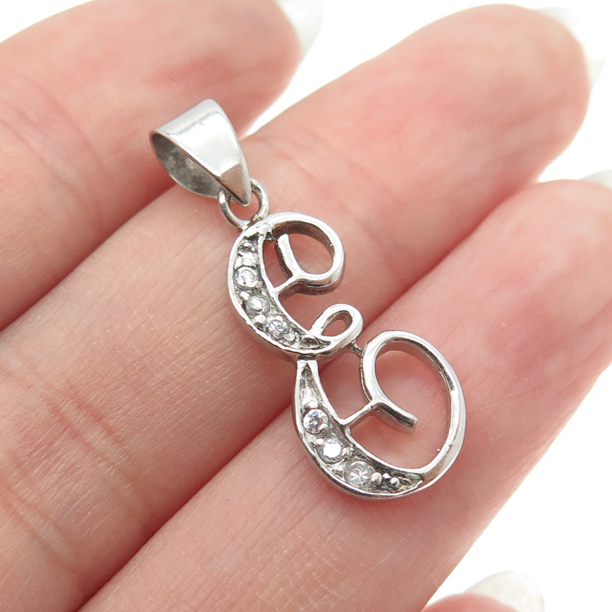 925 Sterling Silver Round-Cut C Z Letter "E" Initial Pendant