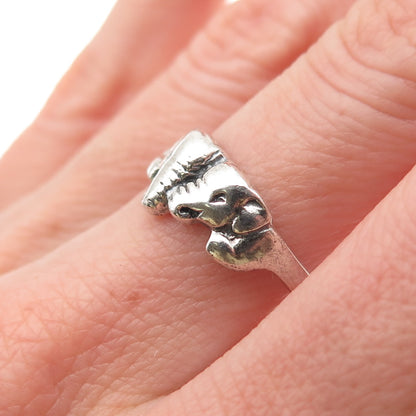 925 Sterling Silver Vintage Elephant Couple Oxidized Ring Size 7