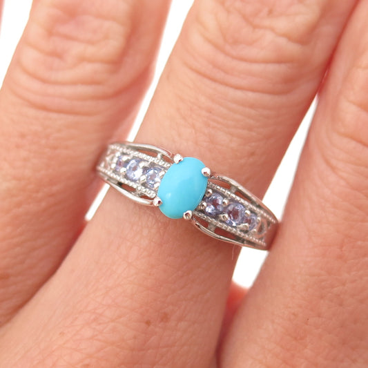 Chuck Clemency 925 Sterling Silver Real Turquoise & Tanzanite Ring Size 8