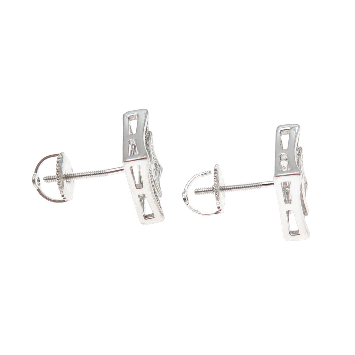 925 Sterling Silver Round-Cut C Z Princess Square Stud Earrings