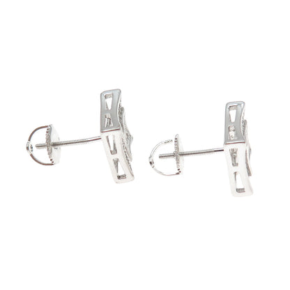 925 Sterling Silver Round-Cut C Z Princess Square Stud Earrings