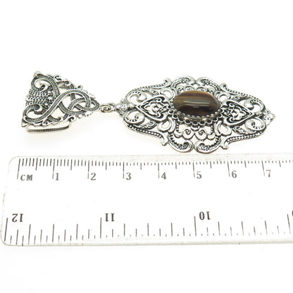 925 Sterling Silver Vintage Real Tiger Eye Celtic Knot Swirl Oxidized Pendant