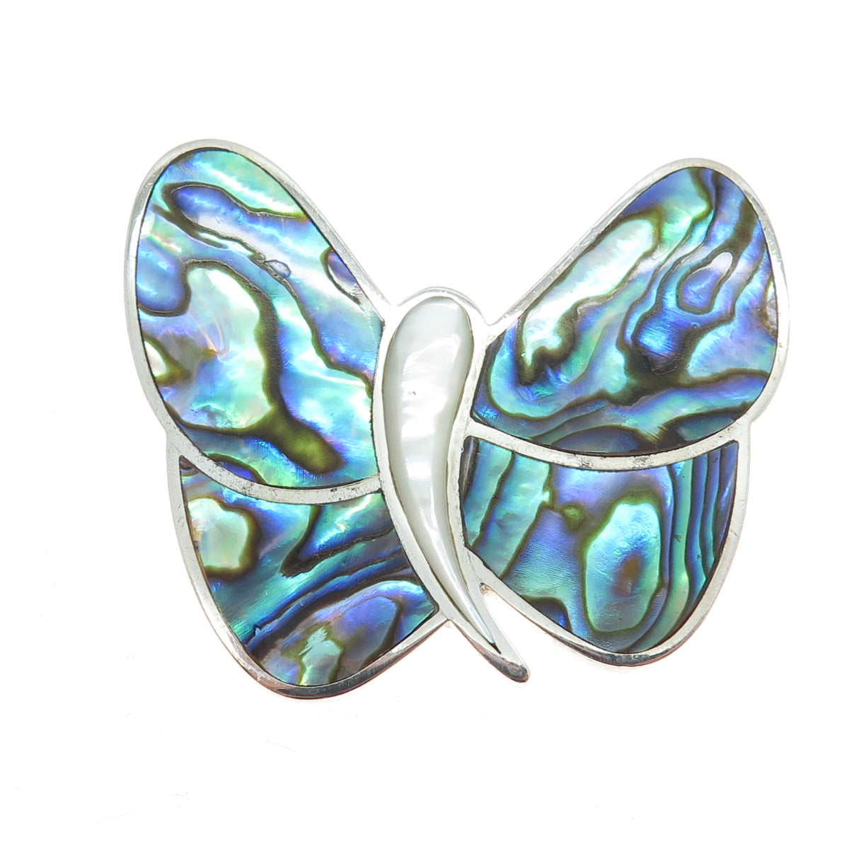 SAJEN 925 Sterling Silver Vintage Real Abalone Shell & MOP Butterfly Pin Brooch