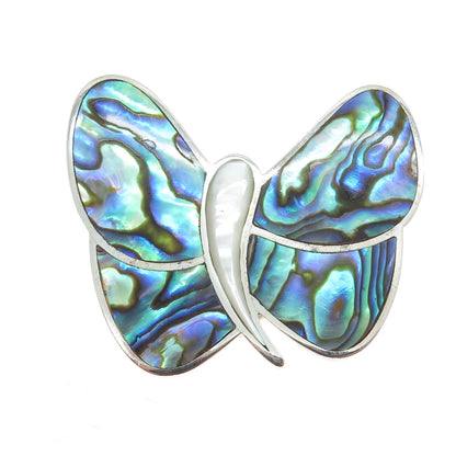 SAJEN 925 Sterling Silver Vintage Real Abalone Shell & MOP Butterfly Pin Brooch