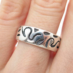 925 Sterling Silver Vintage Modernist Scroll Oxidized Band Ring Size 6.25