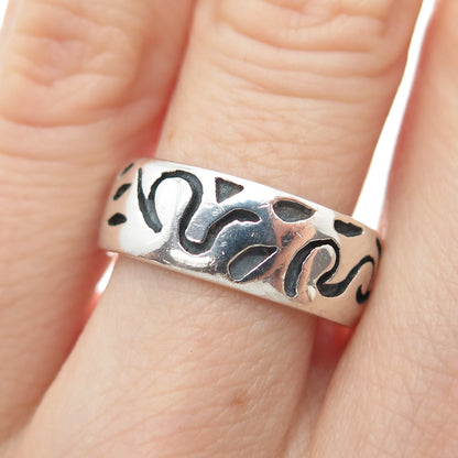 925 Sterling Silver Vintage Modernist Scroll Oxidized Band Ring Size 6.25