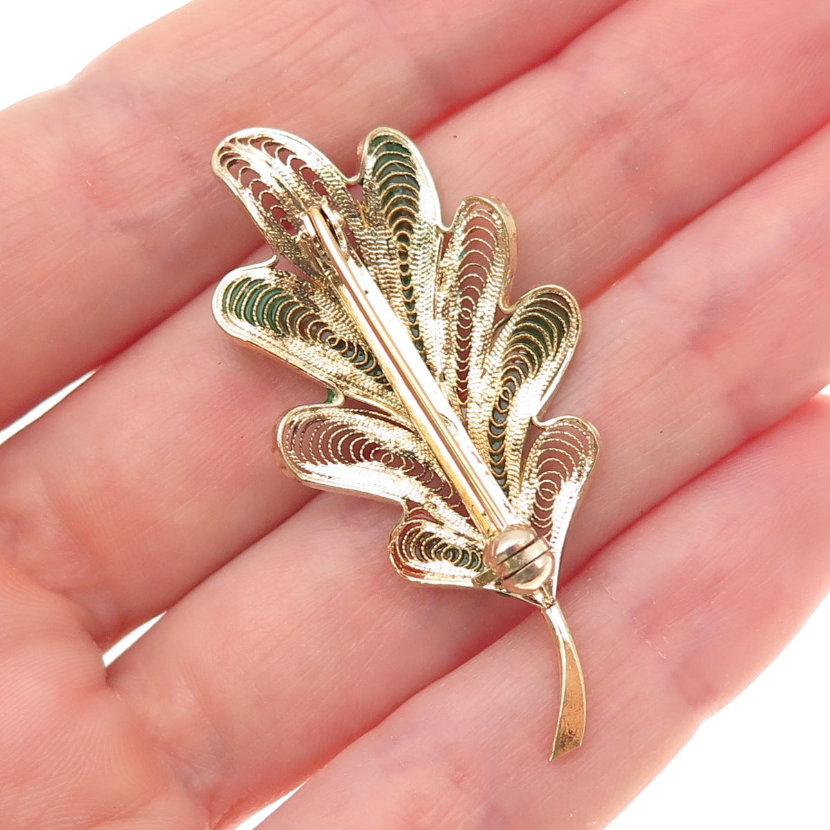 800 Silver Gold Plated Vintage Italy Enamel Floral Filigree Pin Brooch