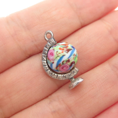 JEWELART 925 Sterling Silver Vintage Murano Glass Globe Minimalist Charm Pendant