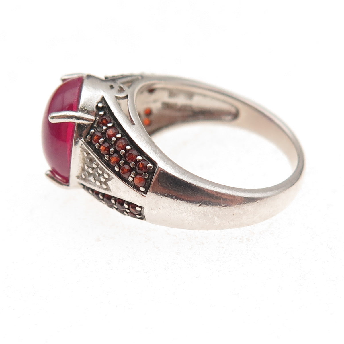 925 Sterling Lab-Created Star Ruby Real White Topaz & Red Garnet Ring Size 6
