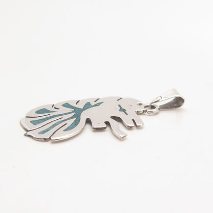 925 Sterling Silver Vintage Mexico Turquoise Gem Inlay Abstract Pendant