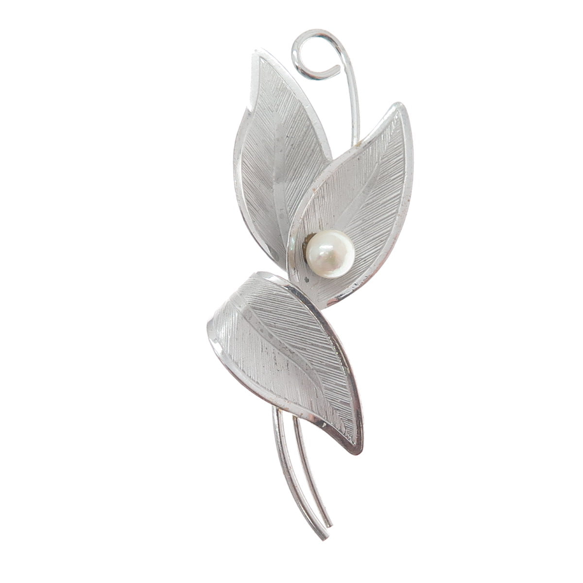 CURTIS CURTMAN 925 Sterling Silver Vintage Real Pearl Modernist Floral Brooch