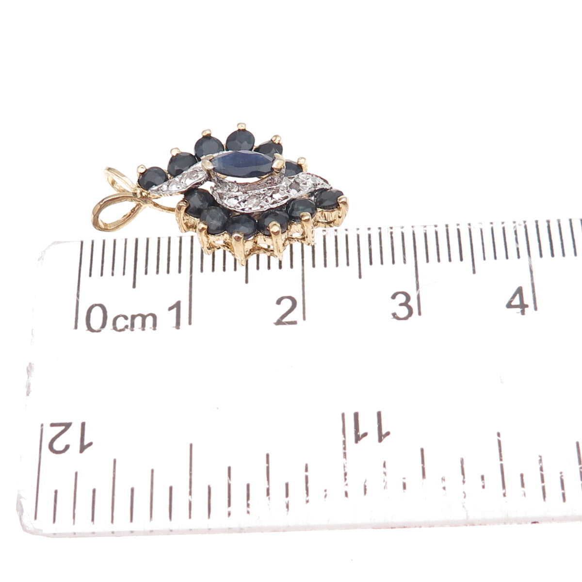925 Sterling Silver 2-Tone Vintage Real Diamond & Sapphire Charm Pendant