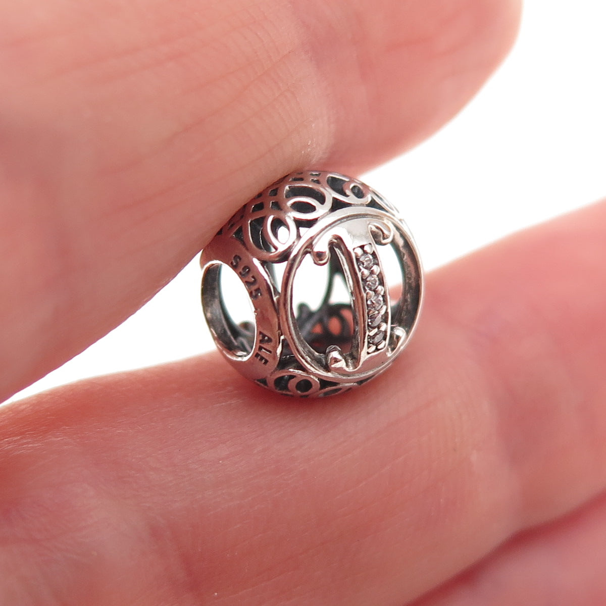 Pandora 925 Sterling Silver C Z Letter I Initial Slide Bead Charm