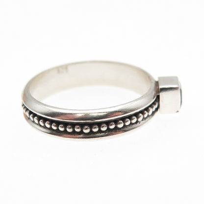 925 Sterling Silver Vintage Real Smoky Quartz Beaded Oxidized Ring Size 8