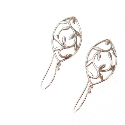 925 Sterling Silver Vintage Floral Dangle Earrings