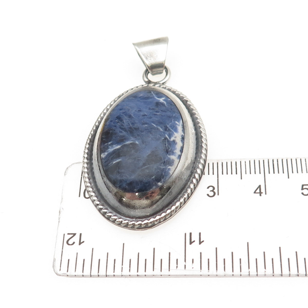925 Sterling Silver Vintage Real Cabochon Sodalite Oxidized Pendant