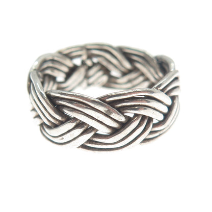 925 Sterling Silver Vintage Mexico Wicker Band Ring Size 9.25