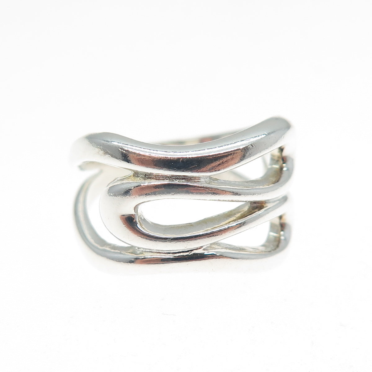 925 Sterling Silver Vintage Modernist Overlap Ring Size 7