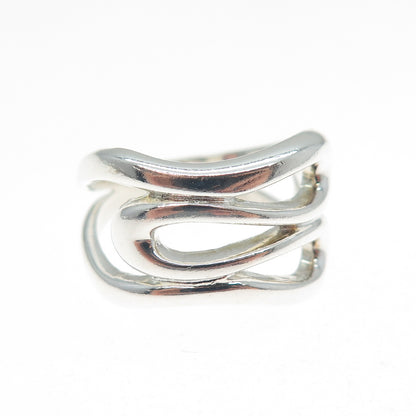 925 Sterling Silver Vintage Modernist Overlap Ring Size 7
