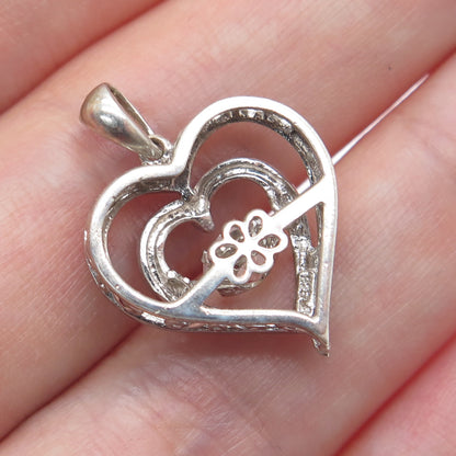 925 Sterling Silver Round-Cut C Z Double Heart Minimalist Charm Pendant