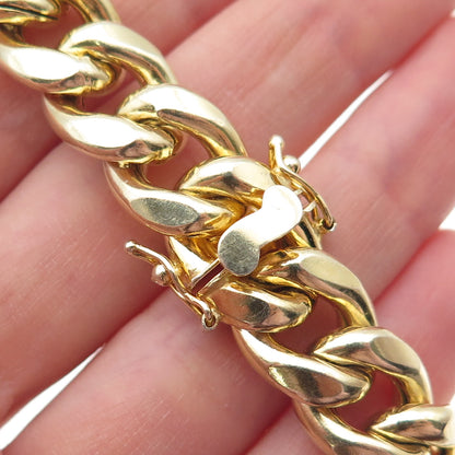 925 Sterling Silver Gold Plated Cuban Link Hollow Bracelet 8.5"