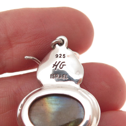 Hagit Gorali 925 Sterling Silver Vintage Israel Real Labradorite Pearl Earrings