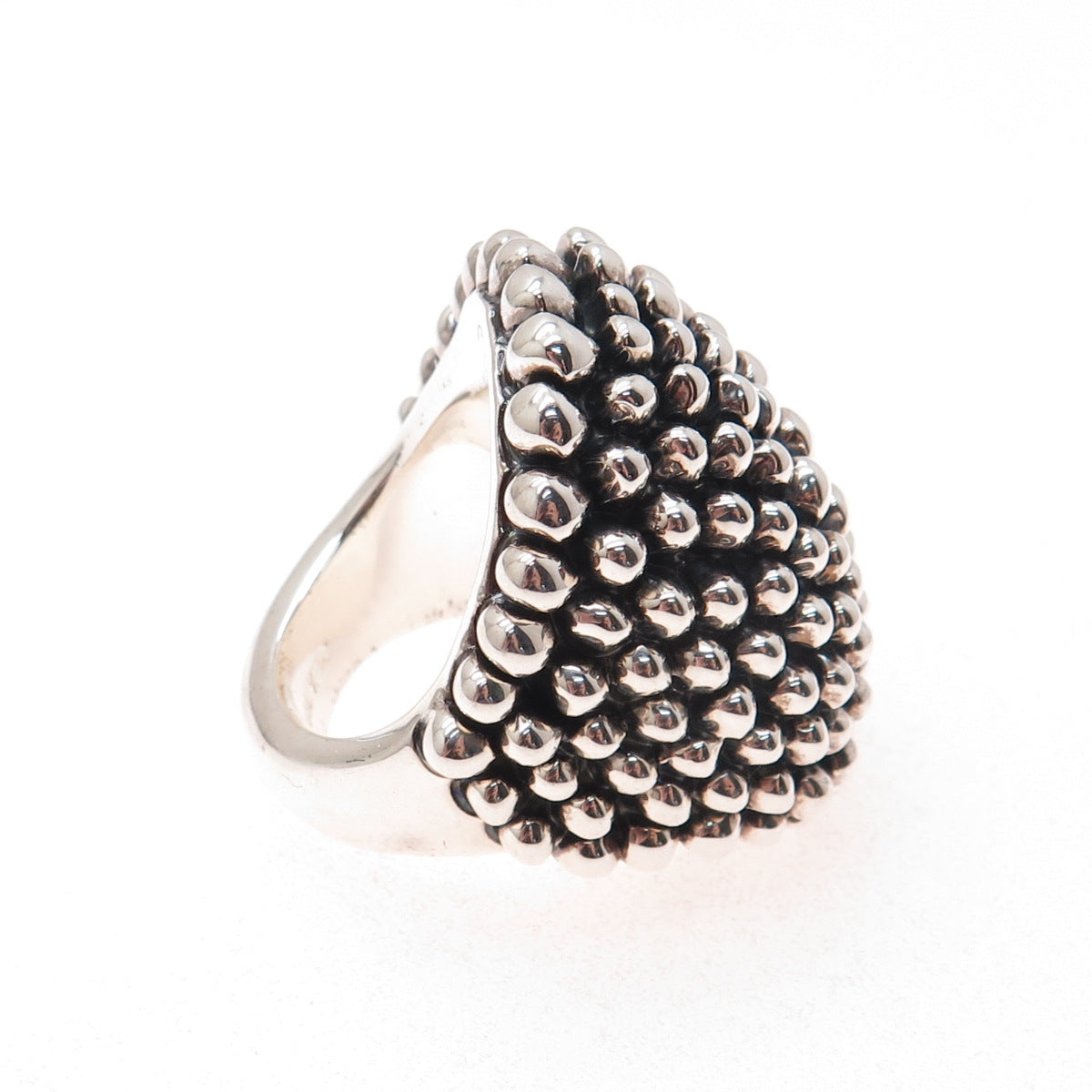 999 Fine Silver Vintage Mexico Modernist Beaded Oxidized Ring Size 8.5