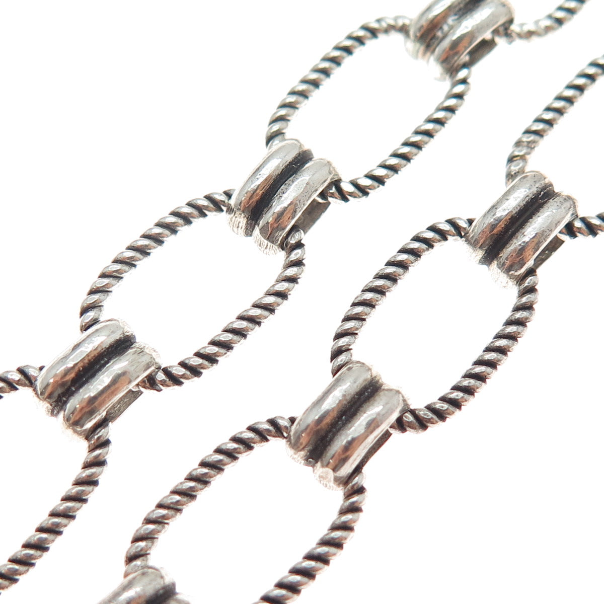 925 Sterling Silver Vintage Modernist Oval Chain Oxidized Necklace 18"