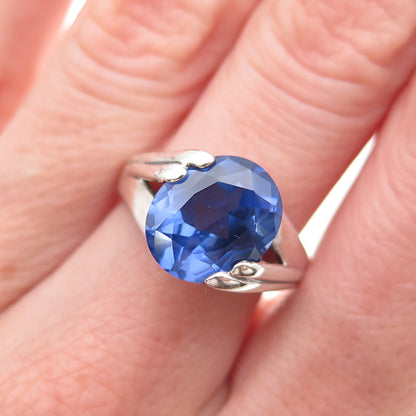 925 Sterling Silver Oval-Cut Blue C Z Modernist Bypass Ring Size 7