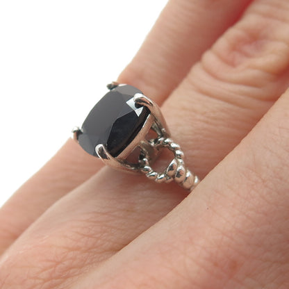 TGGC 925 Sterling Silver Vintage Checkered Black Spinel Twisted Ring Size 5.25