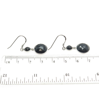 925 Sterling Silver Vintage Real Black Spinel Gemstone Dangle Earrings