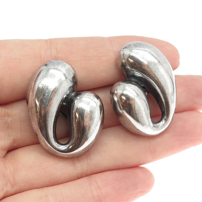 KRYPELL 925 Sterling Silver Vintage Modernist Omega Back Earrings