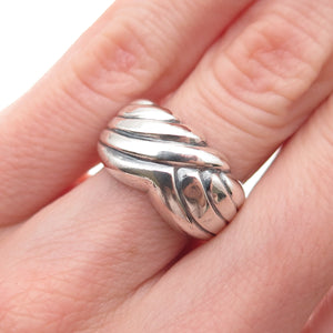 925 Sterling Silver Vintage Italy Modernist Ribbed Oxidized Ring Size 6.5