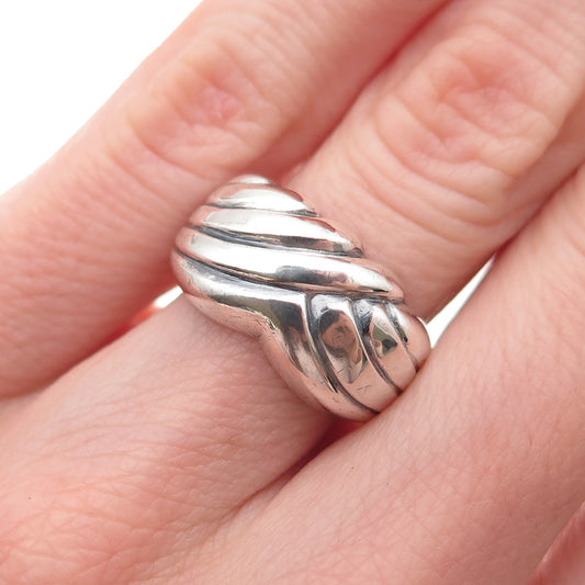 925 Sterling Silver Vintage Italy Modernist Ribbed Oxidized Ring Size 6.5
