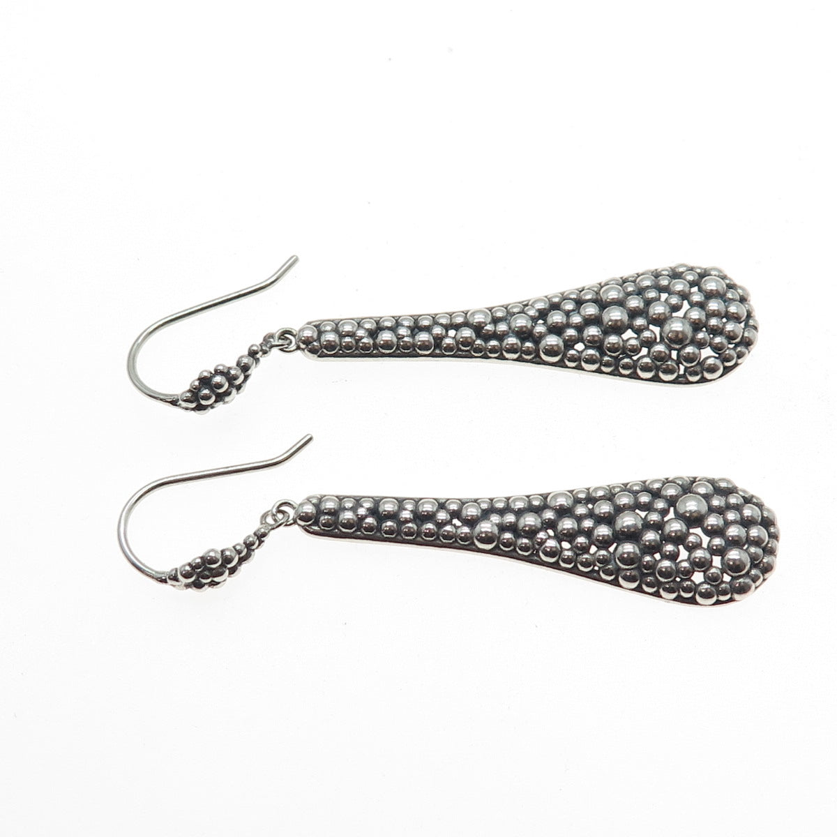 ZINA 925 Sterling Silver Vintage Modernist Beaded Oxidized Dangle Earrings