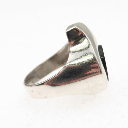 925 Sterling Silver Vintage Israel Real Black Onyx Modernist Flame Ring Size 6.5