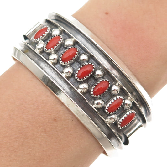 Old Pawn Sterling Silver Vintage Southwestern Coral Adjustable Bracelet 6.75"
