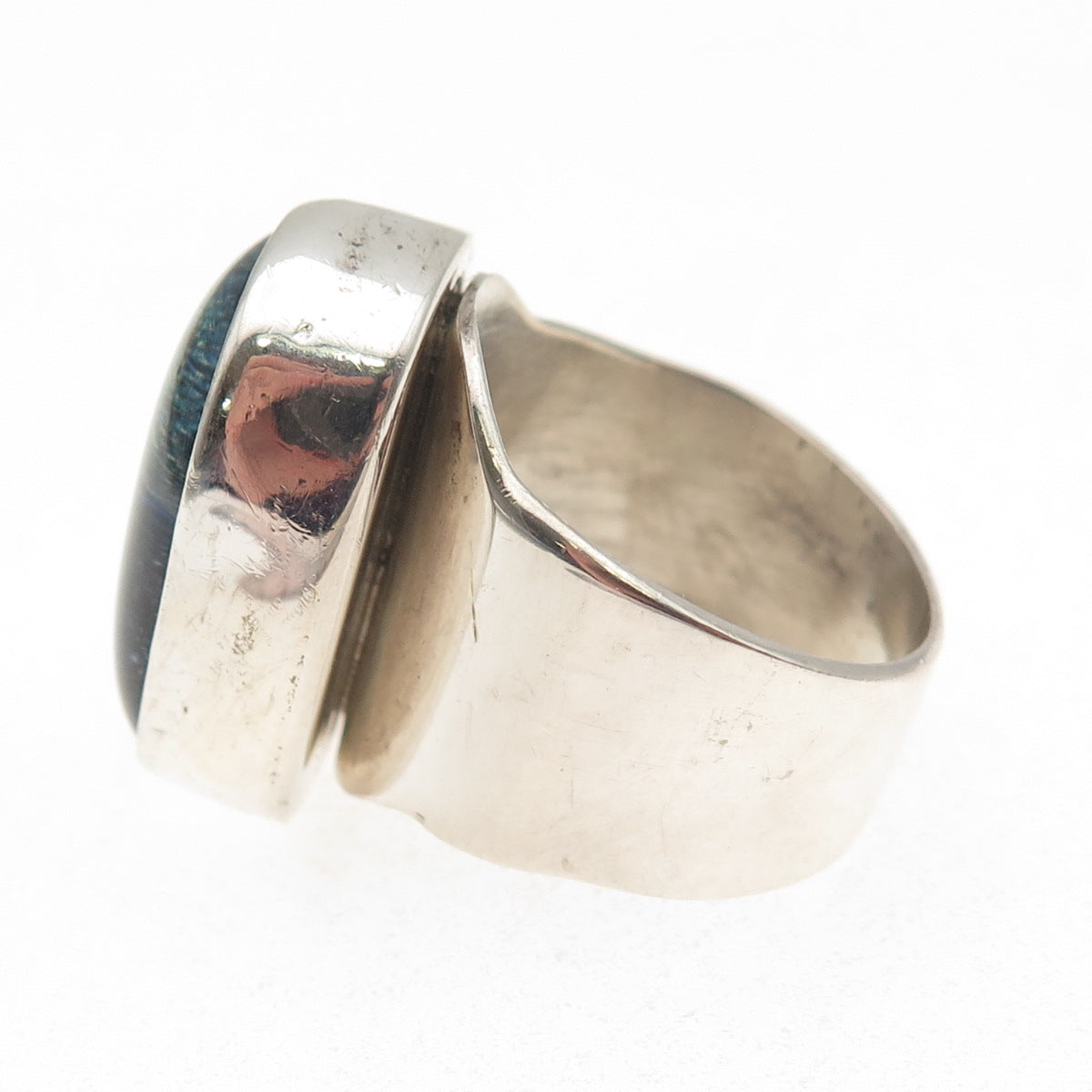 925 Sterling Silver Vintage Mexico Dichroic Glass Modernist Ring Size 8.25